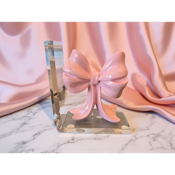 New MCM Retro Pink Acrylic Large Girly Office Nursery Room Bow Bookend - Picture 1 of 2